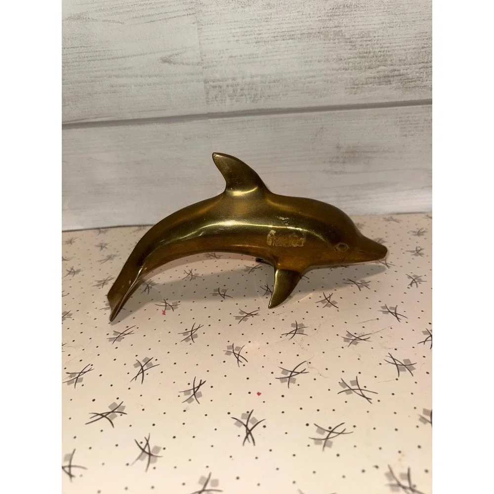 Vintage Brass Dolphin Figurine 8 Inch Nautical Mid‎ Century Modern Decor Korea